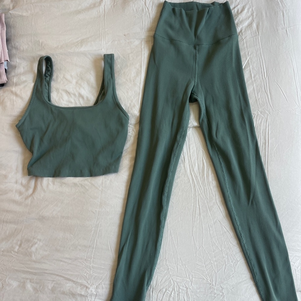 Aerie Sage Green Leggings and Crop Top Set